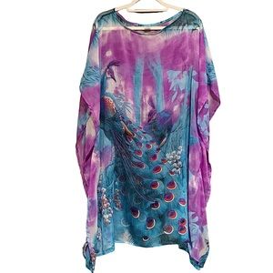 Sheer peacock print beach cover up